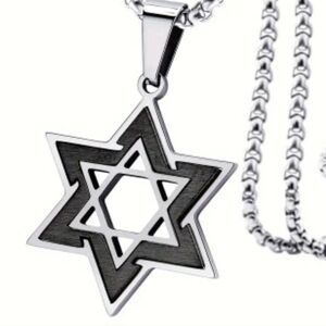 Silver and Black Star of David Pendant Necklace